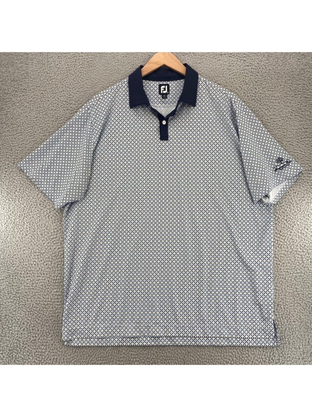 FootJoy Polo Mens 2XL Blue Polka Dot Collared Shirt Stretch Short Sleeves Golf